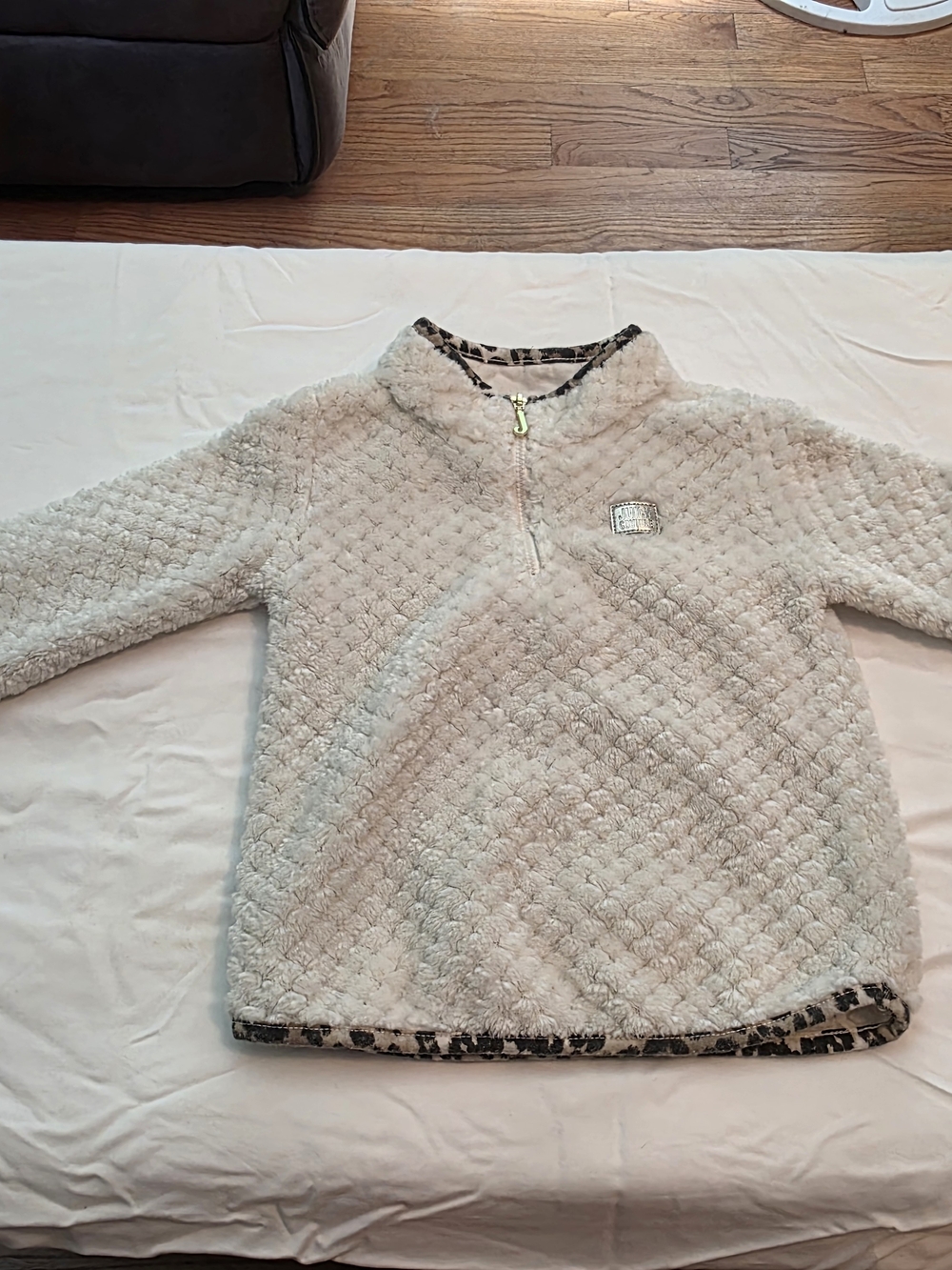Juicy Couture Cream Plush Quarter-Zip Jacket with Animal Trim